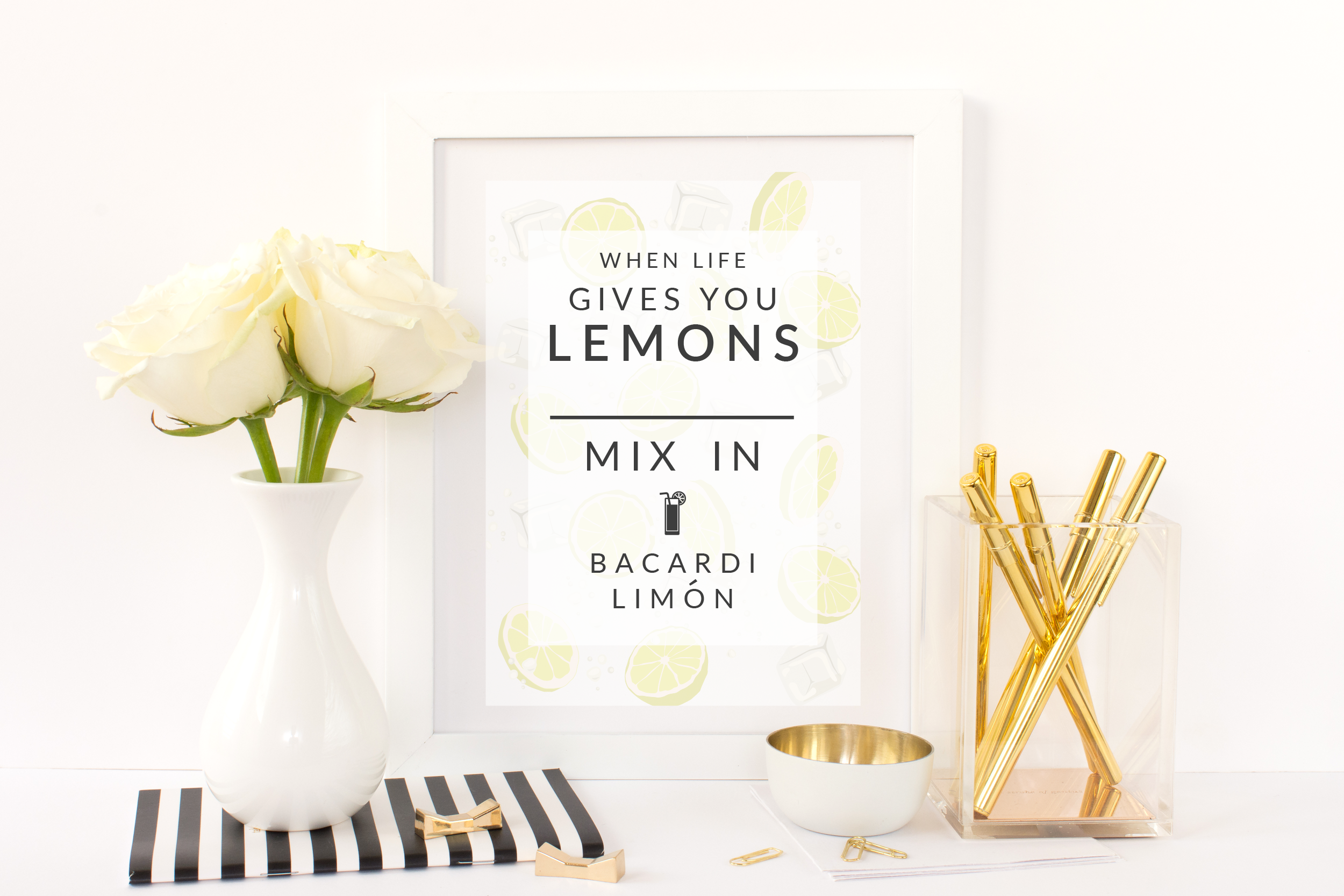 Free Printable When Life Gives You Lemons Mix In Bacardi Limon from @pinkimonogirl for a gallery wall