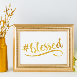 Free Printable hashtag Blessed in gold from @pinkimonogirl for a gallery wall