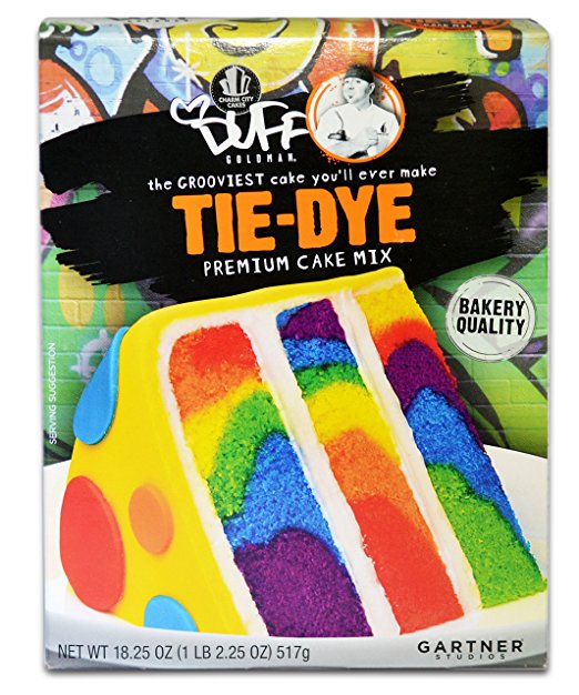 The picture of this yummy cake on the Duff Tie-Dye Premium Cake Mix made it super easy for my 2 yo son to envision what we were making versus a plain box of yellow cake.