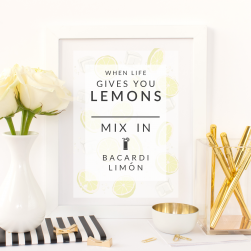 Free Printable When Life Gives You Lemons Mix In Bacardi Limon from @pinkimonogirl for a gallery wall