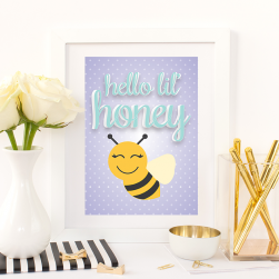 Free Printable Hello Lil' Honey from @pinkimonogirl for a gallery wall in a nursery